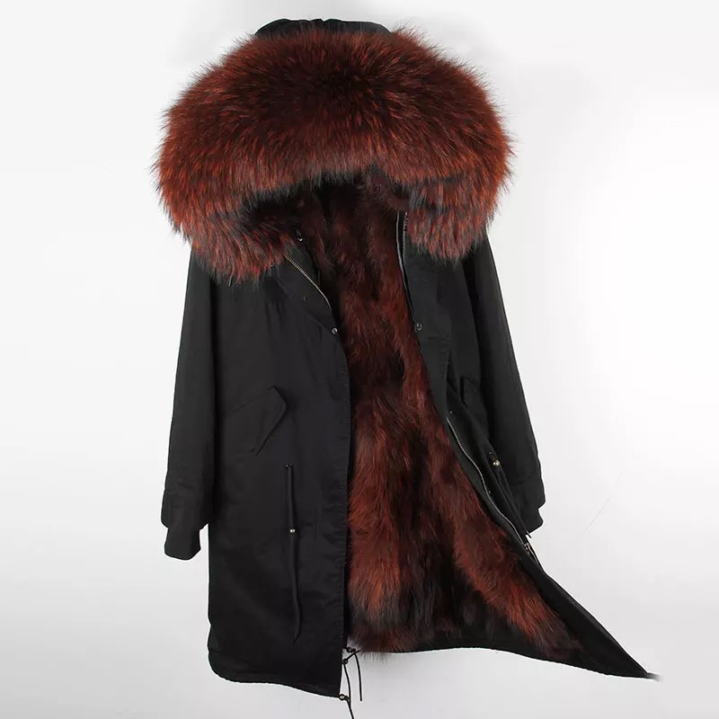 MaoMaoKong Real Fur Parka Men Winter Jacket Real Raccoon Fur Hooded Coat Nature Raccoon Lining Jackets Man Coat