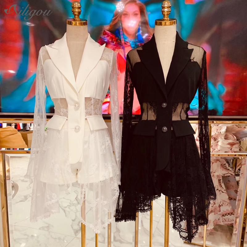 Ailigou 2020 New Women' Coat Sexy Irregular Lapel V-neck Long Sleeve Black White Hem Lace Split Splicing Hollow Coat
Ailigou 2020 New Women' Coat Sexy Irregular Lapel V-neck Long Sleeve Black White Hem Lace Split Splicing Hollow Coat