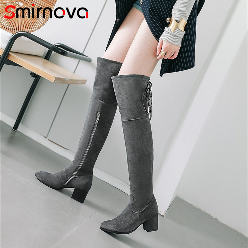 Smirnova TOP popular 2020 winter warm lace up flock thigh high boots thick high heels long boots big size over the knee, Black
Smirnova TOP popular 2020 winter warm lace up flock thigh high boots thick high heels long boots big size over the knee, Black