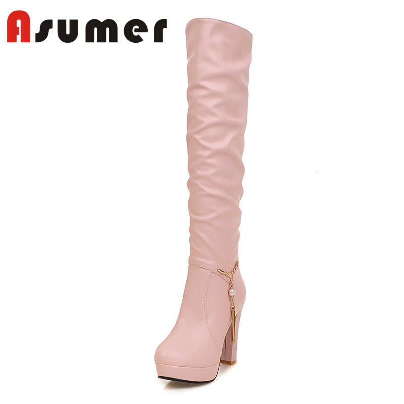 ASUMER NEW ARRIVE 2020 elegant commuting knee high boots platform slip on women boots solid simple classic high heels, Black
ASUMER NEW ARRIVE 2020 elegant commuting knee high boots platform slip on women boots solid simple classic high heels, Black