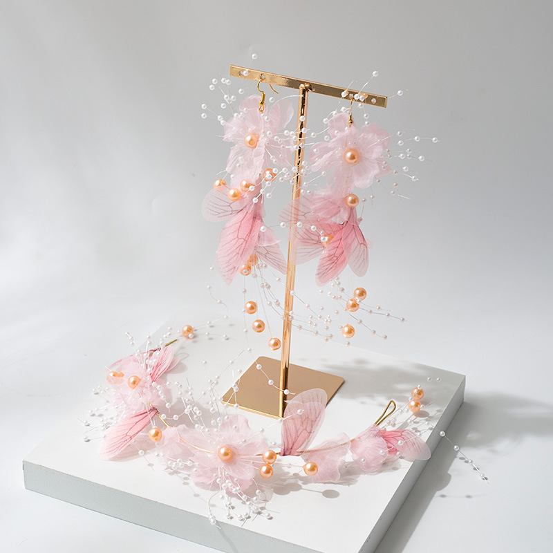 Korean Pink Butterfly Fairy bridal headdress is a white pink flower hairband Butterfly Earrings Set Wedding Hair jewelry
Korean Pink Butterfly Fairy bridal headdress is a white pink flower hairband Butterfly Earrings Set Wedding Hair jewelry
