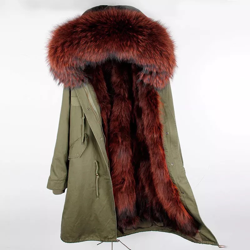 MaoMaoKong Real Fur Parka Men Winter Jacket Real Raccoon Fur Hooded Coat Nature Raccoon Lining Jackets Man Coat