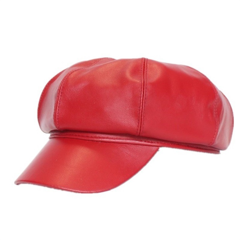 Ladies new octagonal hat red and white leather hat first layer sheepskin painter cap British casual beret B206
Ladies new octagonal hat red and white leather hat first layer sheepskin painter cap British casual beret B206