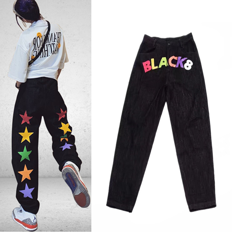 Jeans woman Cool black Colorful Stars Printed Straight jeans Dancer pants denim Hip Hop Unisex body feminino NZ98
Jeans woman Cool black Colorful Stars Printed Straight jeans Dancer pants denim Hip Hop Unisex body feminino NZ98