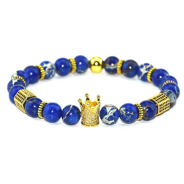 Trendy Micro Pave Cubic Zirconia Hecagon Crown Charm Bracelet Women Men Couple Stone Bead Bangles gift fashion Jewelry wholesale