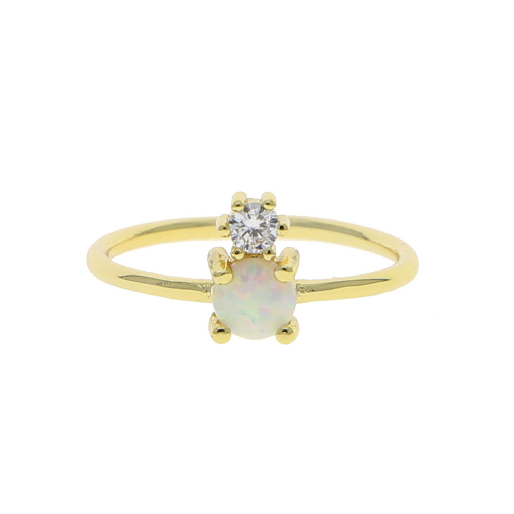 Simple Single Stone Finger Rings Gold Color White Fire Opal Stone stone delicate dainty girl women rings Engagement Love Ring Valentine Gift