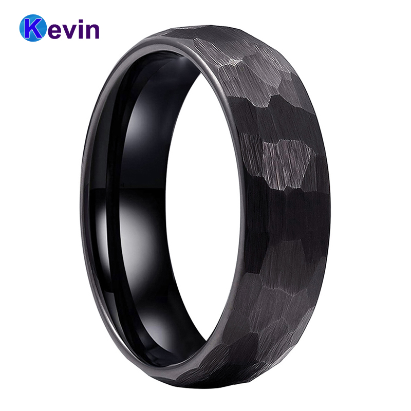 Wedding Rings Black Hammer Ring Tungsten Band For Men Women Multi-Faceted Hammered Brushed Finish 6MM 8MM Comfort Fit