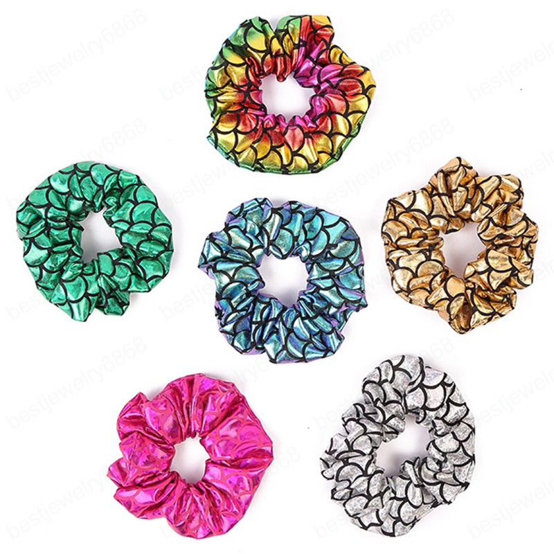 New Glitter Colorful Hair Scrunchies Women Elastic Hair Bands Girls Headwear Bright Color Silk Ponytail Holder Hair Tie Accessories
