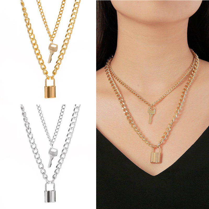 Fashion Punk lock key Pendant Necklace For Women Men Rock Hip Hop Gold Silver color Double layer Choker Jewelry Gifts
Fashion Punk lock key Pendant Necklace For Women Men Rock Hip Hop Gold Silver color Double layer Choker Jewelry Gifts