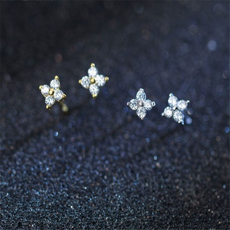 Authentic 925 Sterling Silver Earrings For Women CZ Zircon Crystal Flower Stud Earring Wedding Party Gifts