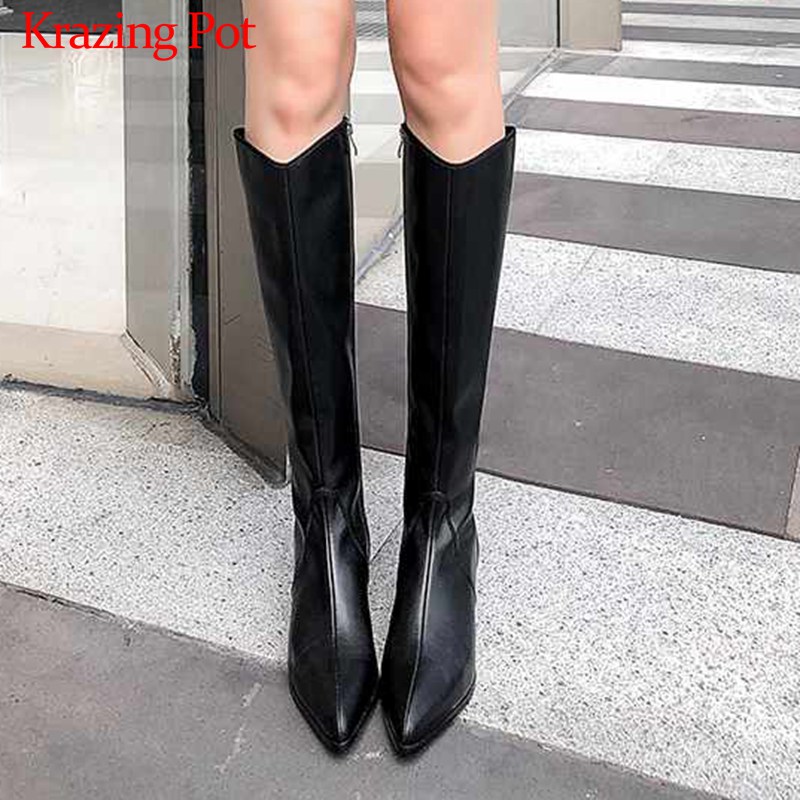 Krazing Pot European brand pointed toe genuine leather long boots med heels side zip women keep warm fashion knee high boots L33, Beige
Krazing Pot European brand pointed toe genuine leather long boots med heels side zip women keep warm fashion knee high boots L33, Beige