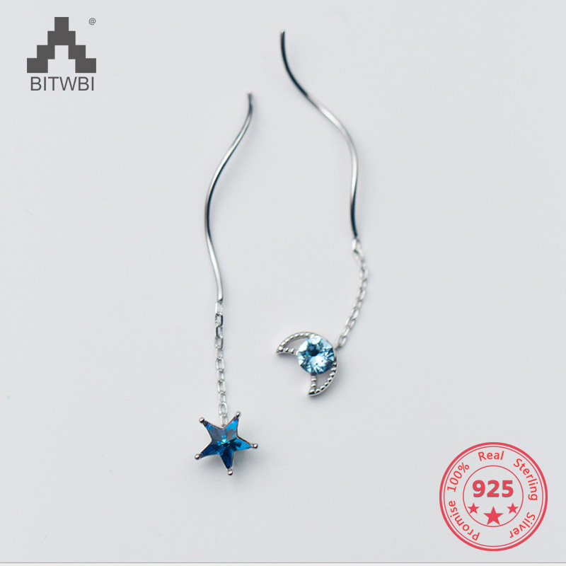 Fashion Women 925 Silver Blue Crystal Zircon Star Moon Chain Tassel Drop Earrings Lady Asymmetry Party Earrings Jewelry
Fashion Women 925 Silver Blue Crystal Zircon Star Moon Chain Tassel Drop Earrings Lady Asymmetry Party Earrings Jewelry