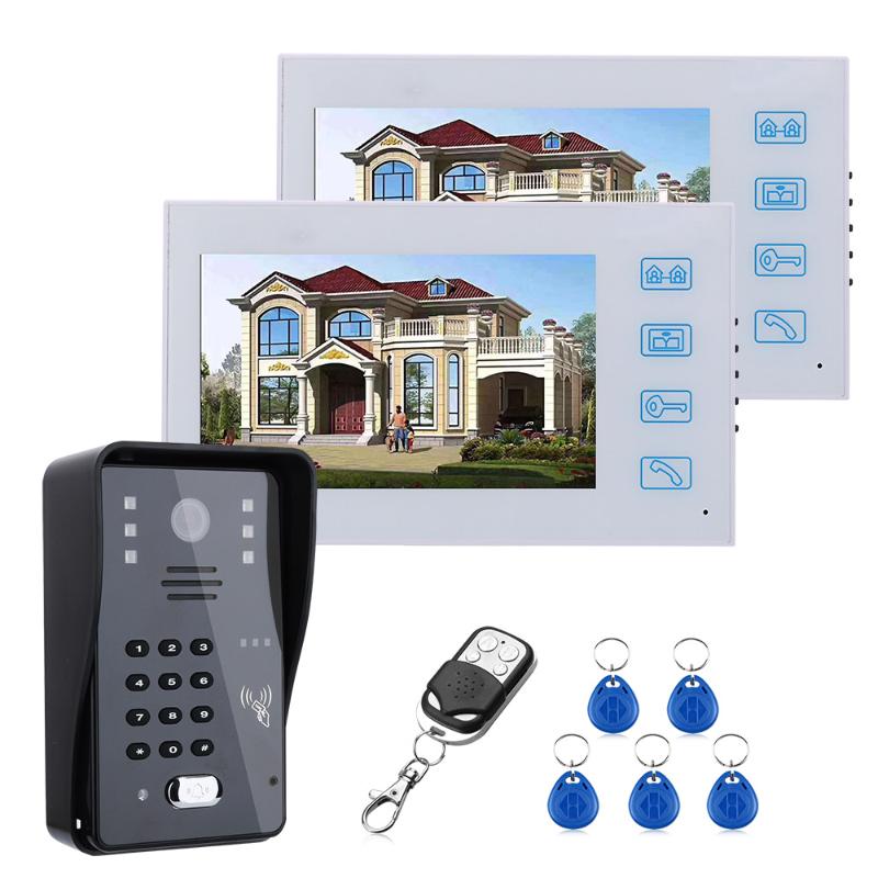7'' 2Monitors Video Door Phone Intercom Doorbell RFID Password IR-CUT 1000TV Line Camera Wireless Remote Access Control System
7'' 2Monitors Video Door Phone Intercom Doorbell RFID Password IR-CUT 1000TV Line Camera Wireless Remote Access Control System