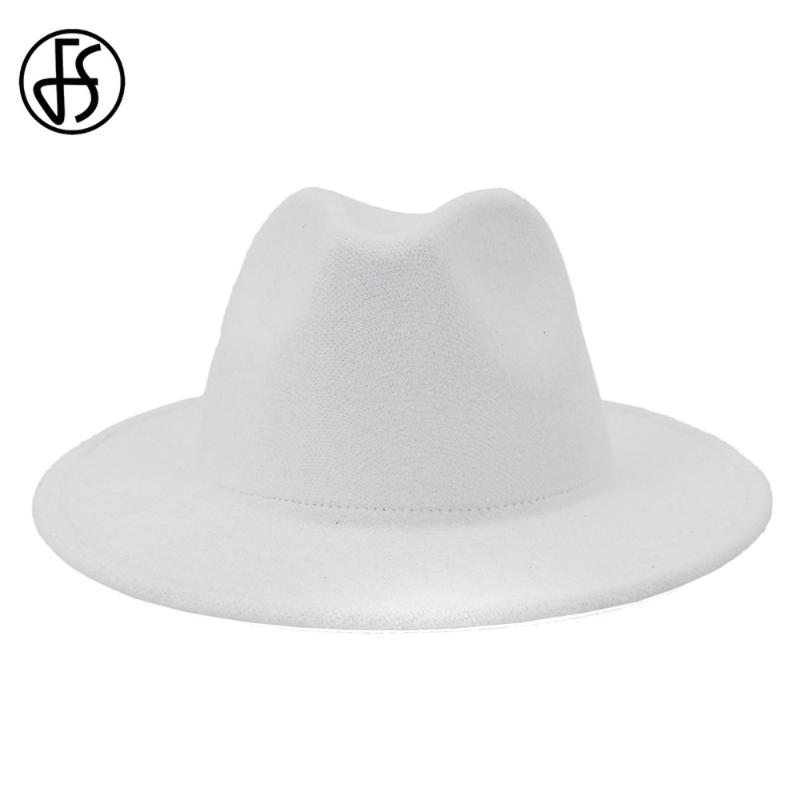 FS White Red Patchwork Wool Felt Jazz Fedora Hat Women Unisex Wide Brim Panama Party Trilby Cowboy Cap Men Gentleman Wedding Hat1