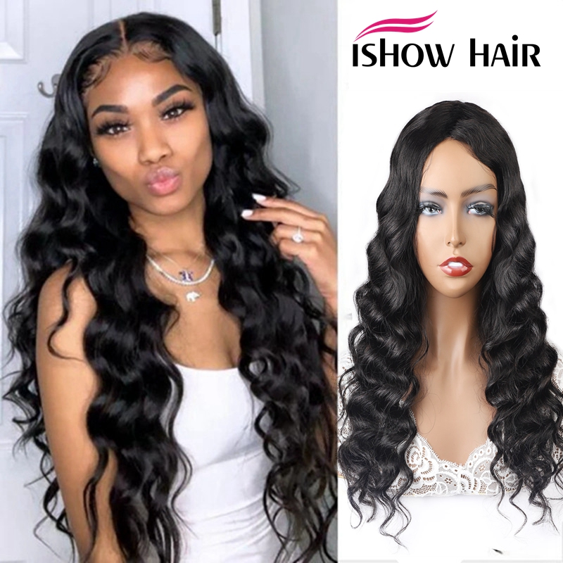 Ishow 28 30inch Brazilian Water Loose Deep Yaki Straight Human Hair Wigs Middle Peruvian Curly None Lace Wigs Indian Hair Malaysian Body