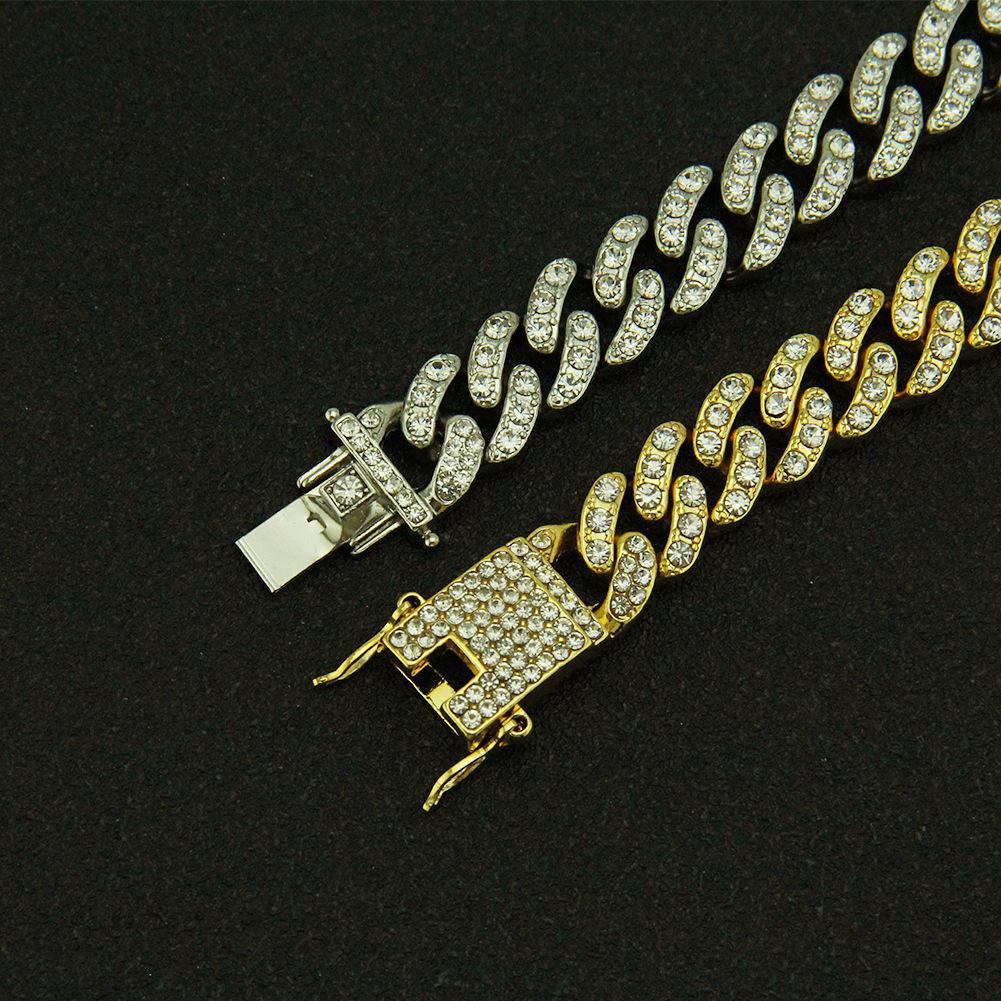 13mm New Fashion Hip Hop Rapper Mens Gold Bling Diamond Cuban Link Chain Necklace Choker Masculina Bijoux Jewelry Curb Chains for Men Women