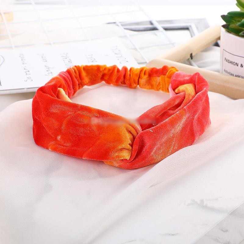 Fashion Women Tie Dyed Headband Outdoor Sports Velvet Cross Hairbands Girls Elastic Headwrap Hair Accessories
