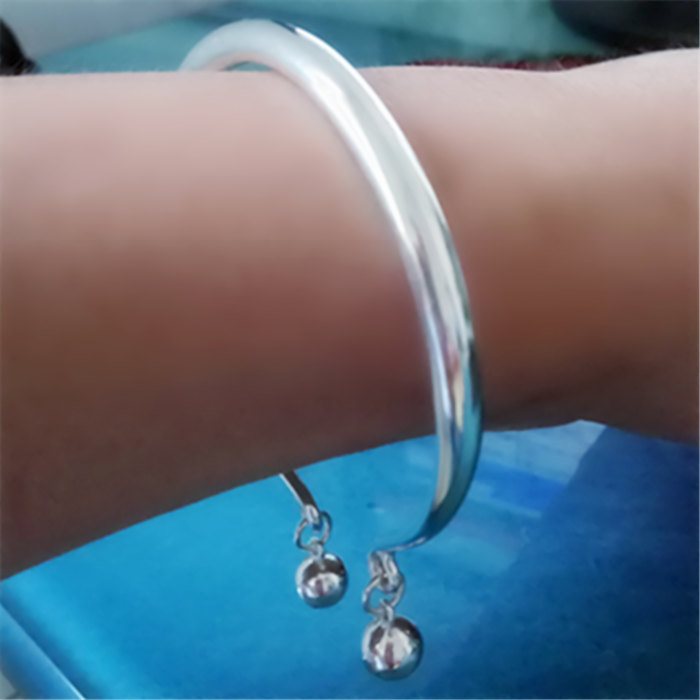 new 925 Open pure silver hollow bracelet glazed face bell silver foot bracelet snake belly egg-shaped simple solid silver bracelet hanging p