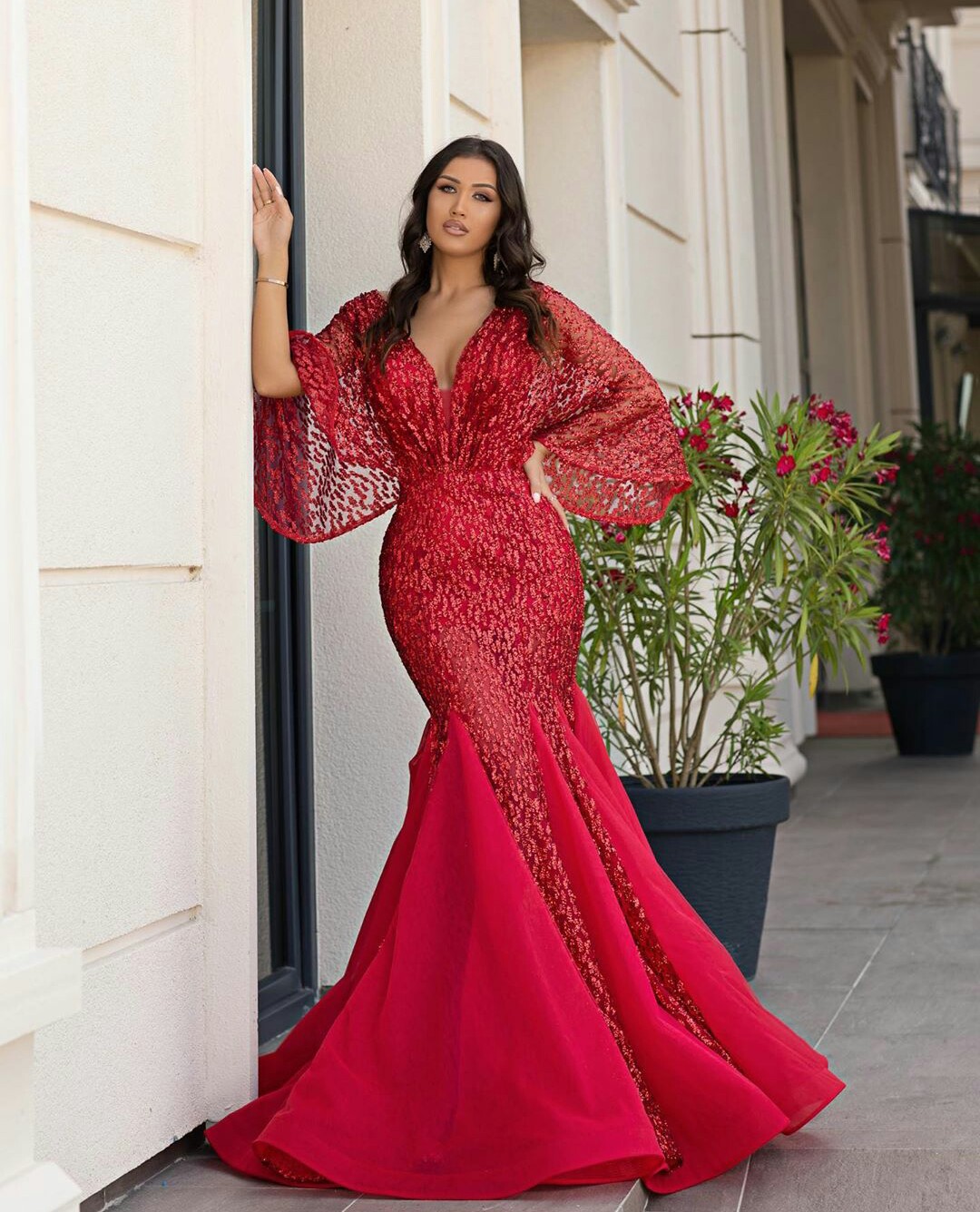 Sequins Beaded Prom Dresses V Neck Mermaid Cocktail Party Dress Custom Made Designer Fomal Gowns Evening Wear