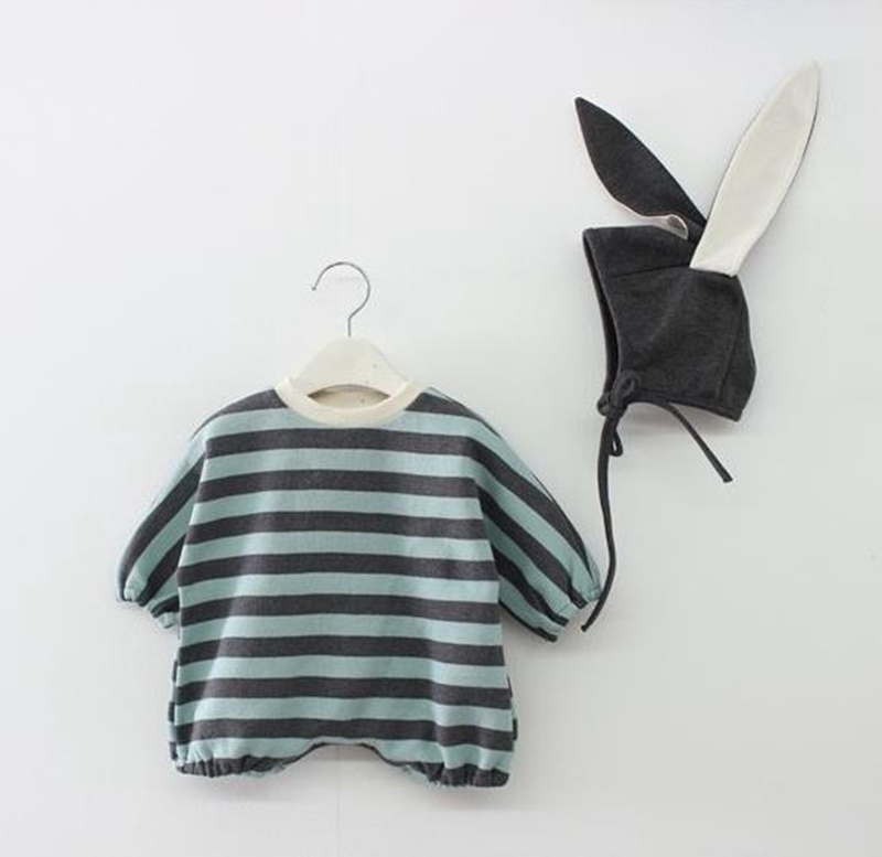 Baby Loose Romper Striped Baby Girl Bunny Romper Rabbit Hat 2pcs Sets Newborn Boy Jumpsuits Autumn Boutique Baby Clothing BT5878