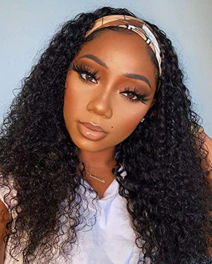 New Headband Wigs for Black Women Human Hair Wigs 150%density None Lace Front Wigs Brazilian water wave curly Virgin Hair Machine Made Full Headband W