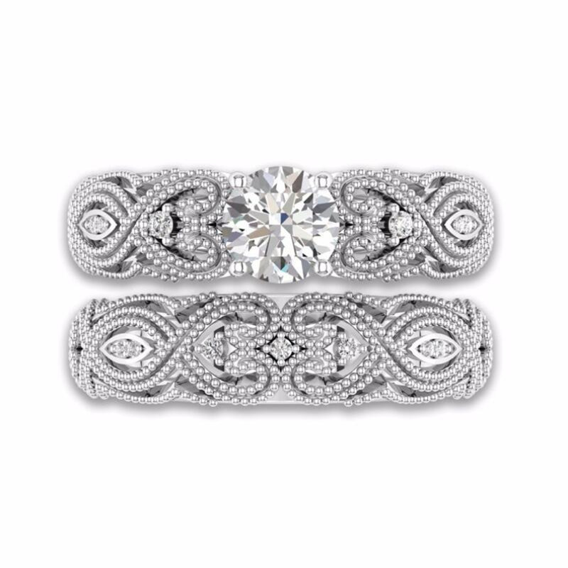 2020 New Arrival Unique Vintage Jewelry Sterg Sier Round Cut White Topaz CZ Dia Gemstones Hollow Eternity Women Bridal Ring Set