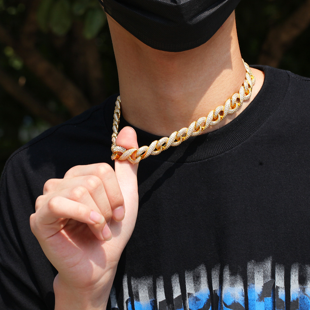 14mm Mens Chain Link Hip Hop Geometry Necklace High Quality Shining Zircon Bling Real Gold Plated Tennis Chain