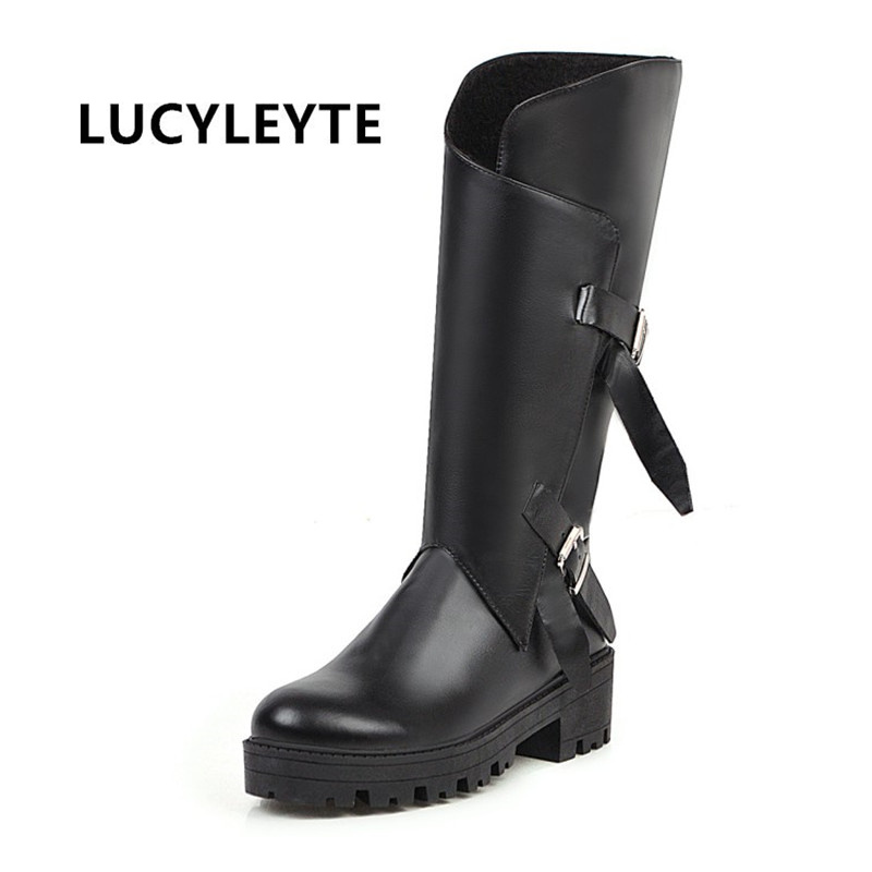 2020 new belt buckle short boots high tube large size European and American style high boots round head with the Knight, Brown
2020 new belt buckle short boots high tube large size European and American style high boots round head with the Knight, Brown