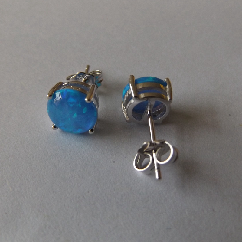 Wholesale-2020 New 8mm Synthetic Opal Earring Stus 925 Sterling Silver Material with Rhodium Plated 5 pair a lot For Women