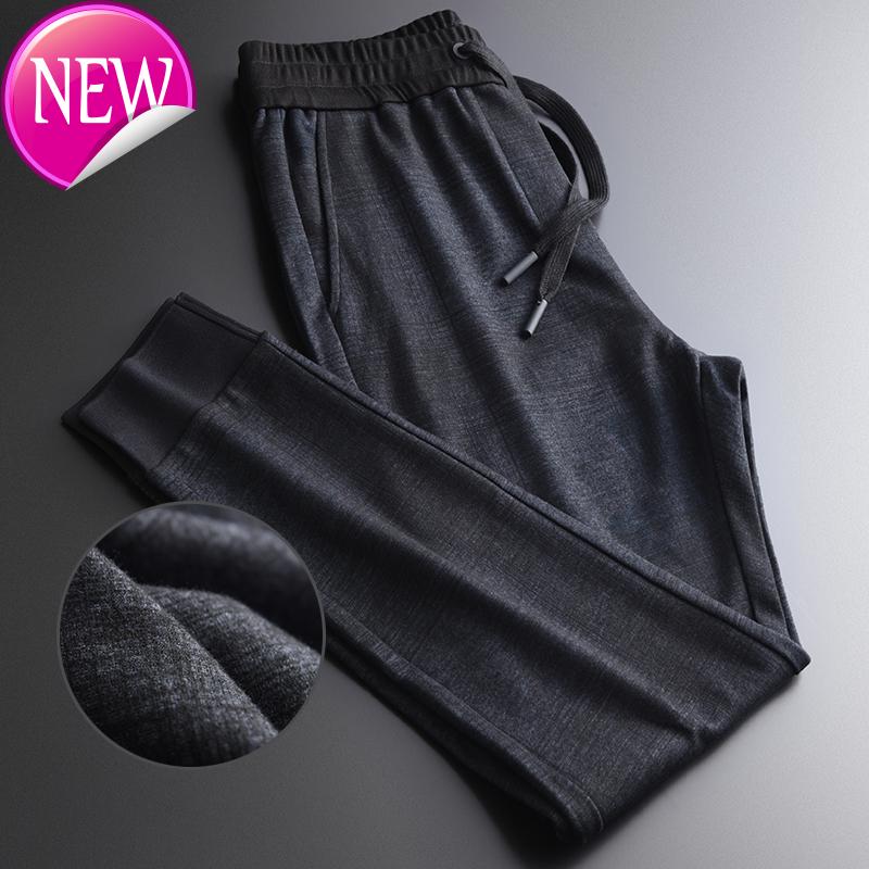 high-end trousers, Men's knitted, with elastic belt, autumn wear, large men's trousers, Black hw 19048k 
high-end trousers, Men's knitted, with elastic belt, autumn wear, large men's trousers, Black hw 19048k