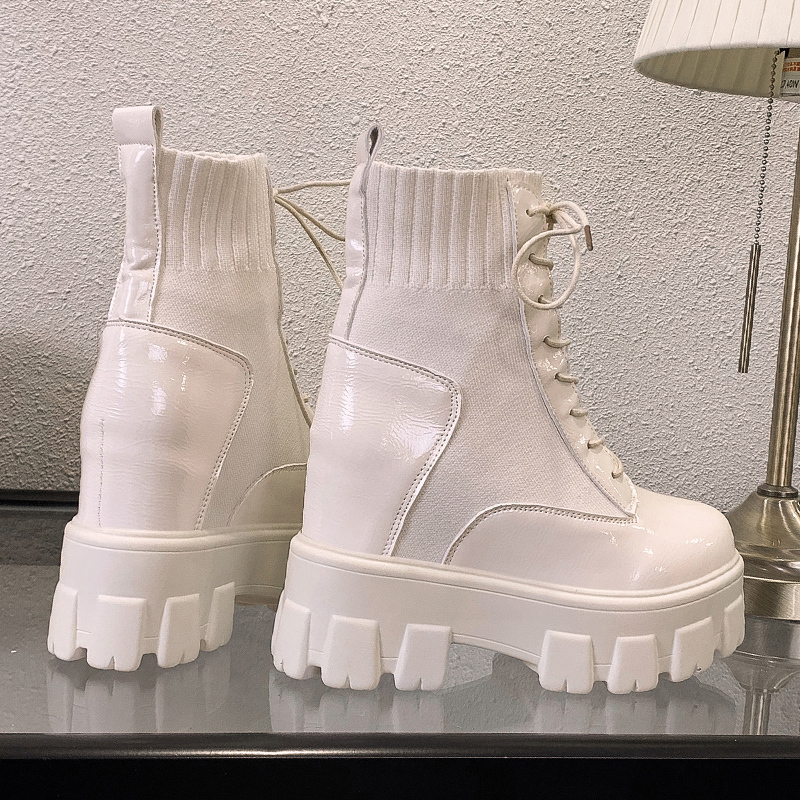 2020 Ankle Boot Women Autumn Thick Bottom Motorcycle Boots High Platform Chunky Sneakers Winter Leather Mid-Calf Boots