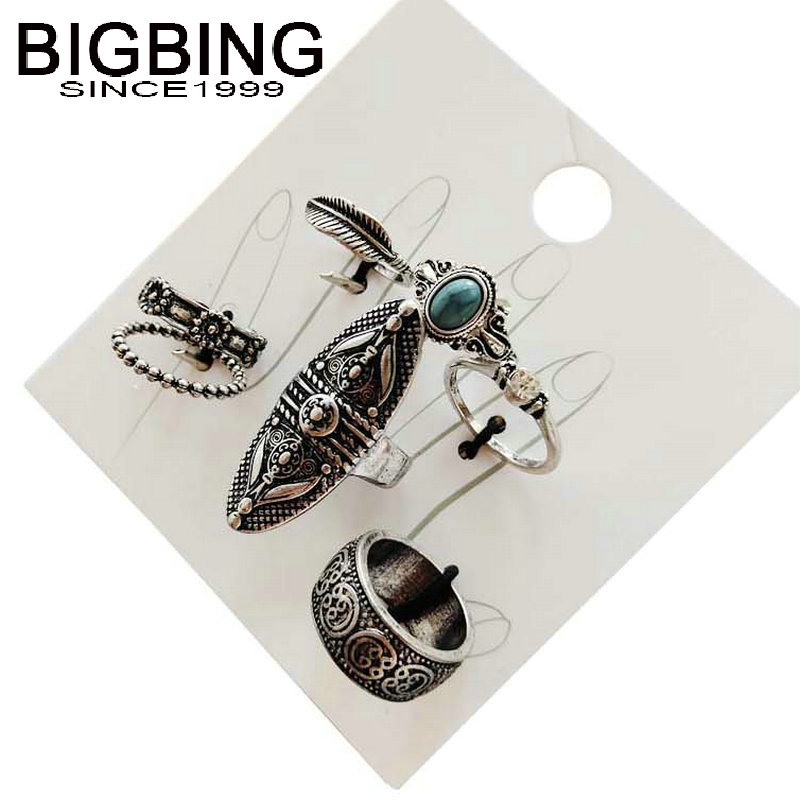 M079 BIGBING fashion 7 pieces retro silver color flower multi size golden simple finger ring set women fashion jewelry 
M079 BIGBING fashion 7 pieces retro silver color flower multi size golden simple finger ring set women fashion jewelry