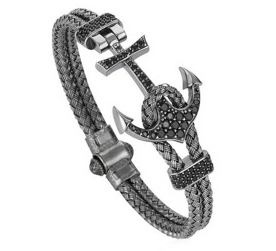 Anchor Cuff Bracelets & Bangles Men Atolyestone Artillery Bangle With Magnetic Clasp Stainless Steel Anchor Pulsera