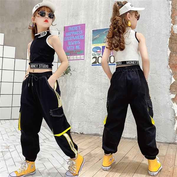 Hip-Hop Kids Dance Girls Clothes Outfits Vest Tops Pants Cargo Sweatpants Modern Baby Teens 9 10 11 12 13 Years Girls Streetwear