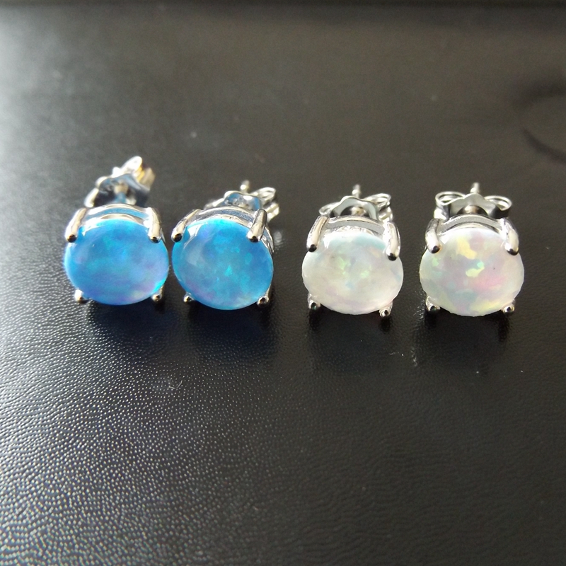 Wholesale-2020 New 8mm Synthetic Opal Earring Stus 925 Sterling Silver Material with Rhodium Plated 5 pair a lot For Women