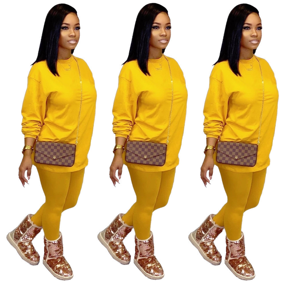 Women tracksuits Two Pieces Set Casual Long Sleeve Leggings Outfits Candy Color Ladies Fashion Loose T Shirt Jogging Clothing Selling