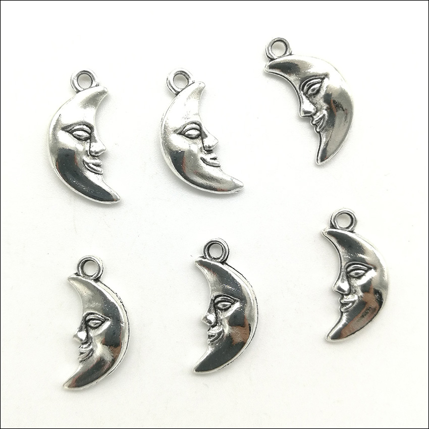 100pcs Moon God Face Alloy Charm Pendant Retro Jewelry DIY Keychain Ancient Silver Bronze Pendant For Bracelet Earrings 19x9mm
