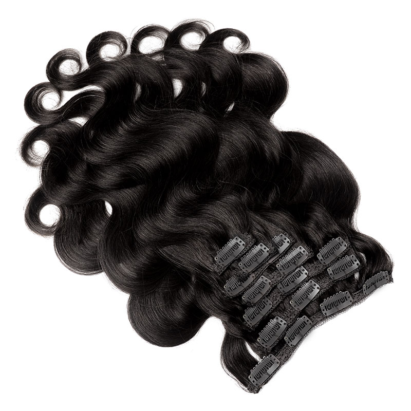 Long Wavy Clip in Hair Extensions Natural Black Virgin Brazilian Human Hair Body Wave Clip ins Extension 8pcs/120g