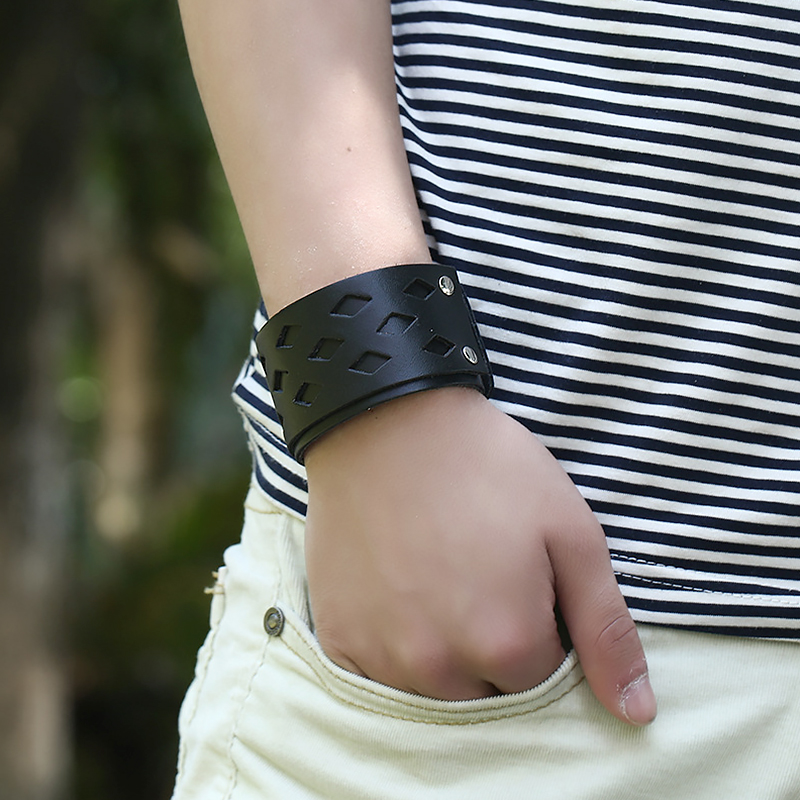Fashion Punk PU Leather bracelet Men Black/Brown Clasp Fashion Open Cuff Rope Bangles Unisex Punk Jewelry Gift