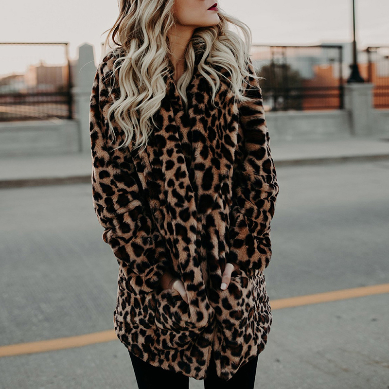 2020 Designer Faux Coat For Women Autumn Winter Warm Fashion Leopard Artificial Fur Women's Coats Casual Womens Jacket