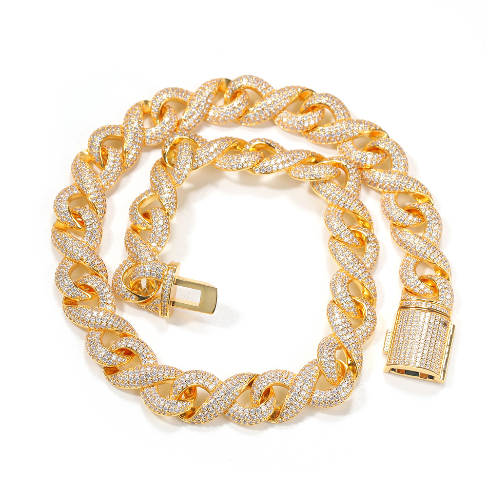 14mm Mens Chain Link Hip Hop Geometry Necklace High Quality Shining Zircon Bling Real Gold Plated Tennis Chain