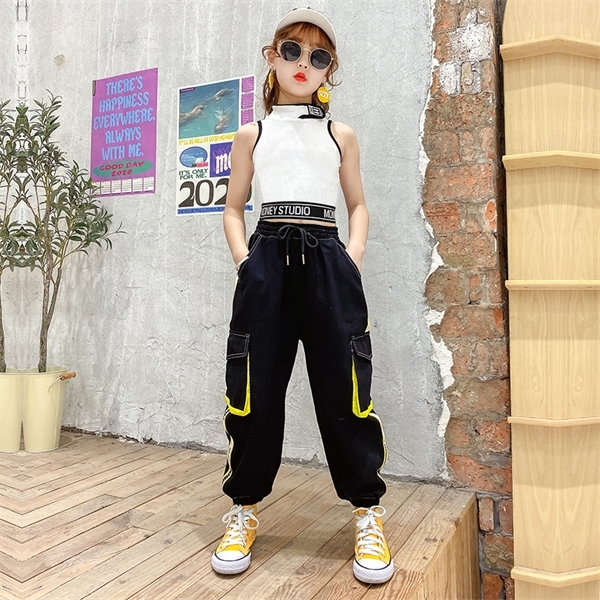 Hip-Hop Kids Dance Girls Clothes Outfits Vest Tops Pants Cargo Sweatpants Modern Baby Teens 9 10 11 12 13 Years Girls Streetwear
