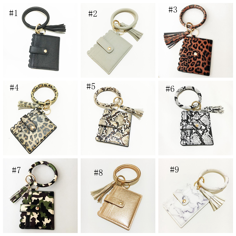 Wristlet Card Bags Tassel Bangle Keychain PU Leather Bracelets Keychain Hanging Card Carrier Pouch Women Girls Christmas Jewelry 5907