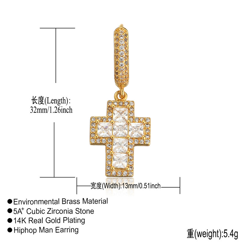 Hotsale Earrings Hip Hop Gold Silver Ice Out Bling CZ Earrings for Men Women Nice Gift