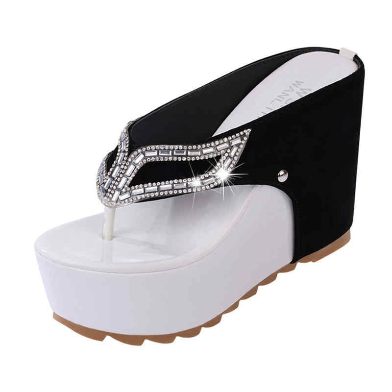 New Women Summer Platform Wedges Shoes Black Purple Sandals For Ladies Women Bling Slides Flip Flop Shoes r0nG#