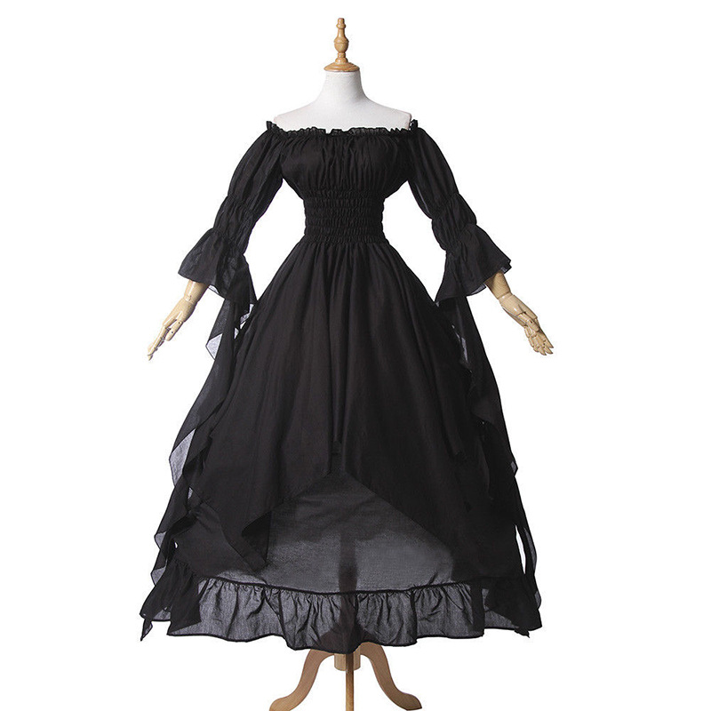 Vintage Victorian Medieval Dress Renaissance Black Gothic Dress Women Cosplay Halloween Costume Prom Princess Gown Plus Size 5XL
