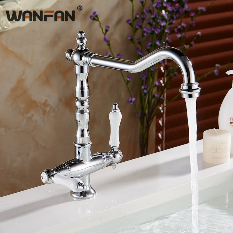 Kitchen Sink Faucets 360 Degree Swivel Classic White Dual Handle Basin Taps Chrome Retro Single Hole torneira cozinha N22-006
Kitchen Sink Faucets 360 Degree Swivel Classic White Dual Handle Basin Taps Chrome Retro Single Hole torneira cozinha N22-006