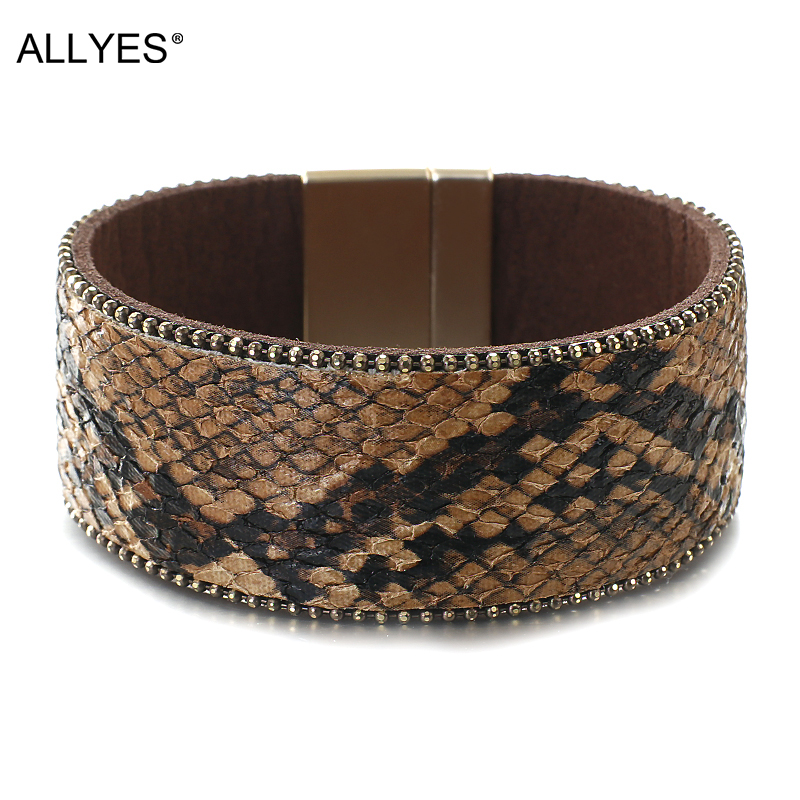 ALLYES Boho Snake Scales Leather Bracelets for Men Fashion 2020 Genuine Animals Print Wide Wrap Bracelets Femme Jewelry
ALLYES Boho Snake Scales Leather Bracelets for Men Fashion 2020 Genuine Animals Print Wide Wrap Bracelets Femme Jewelry