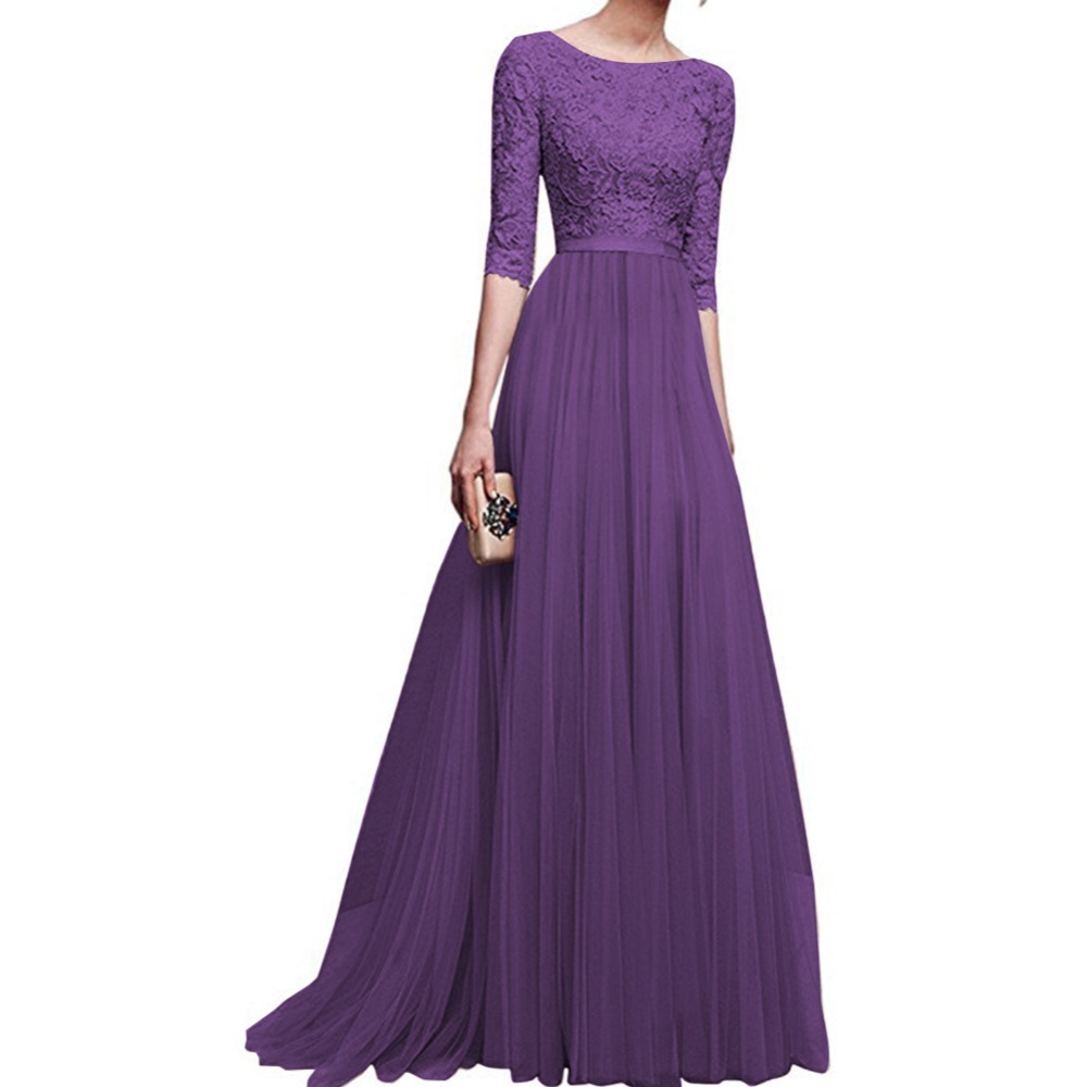 Womens Lace Long Bridesmaid Dress Ladies Elegant Chiffon Maxi Dress Female Short Sleeves Dresses Formal Wedding Dresses