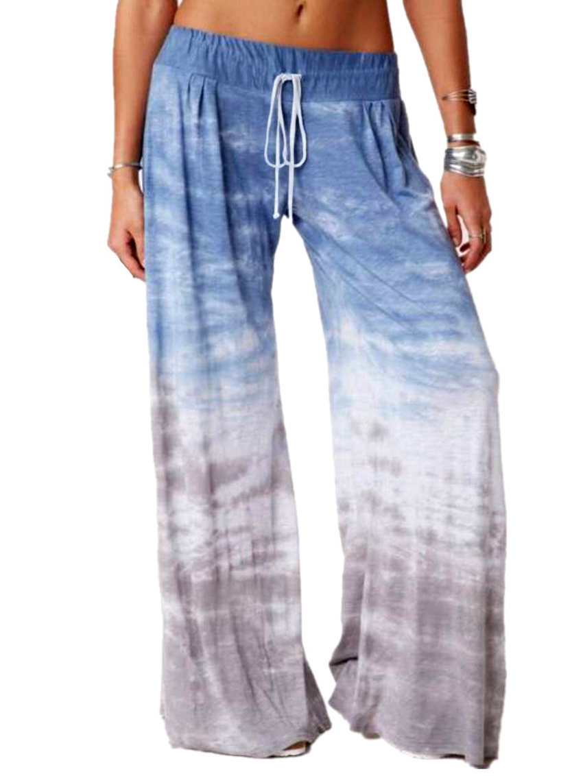 Capris Spot 2021 women European American spring and summer loose gradient color printing yoga wide leg sports trousers